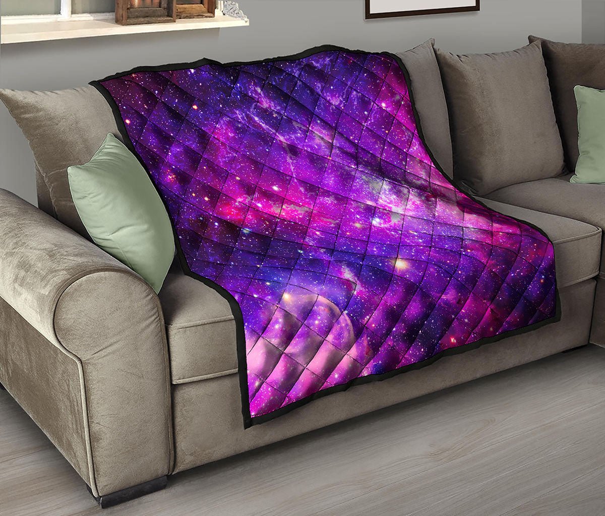 Purple Bursting Galaxy Space Print Quilt