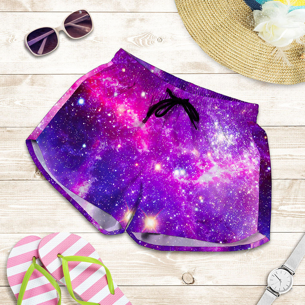 Purple Bursting Galaxy Space Print Women's Shorts