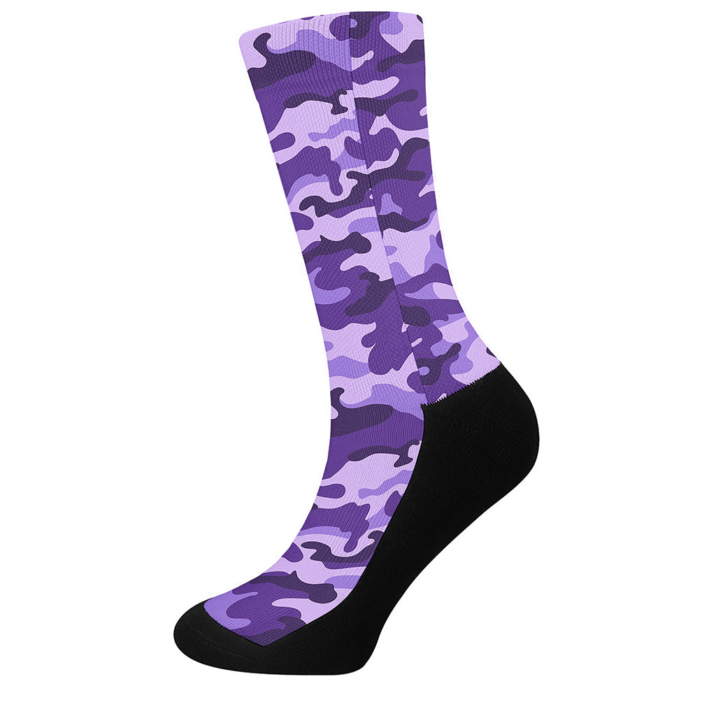 Purple Camouflage Print Crew Socks