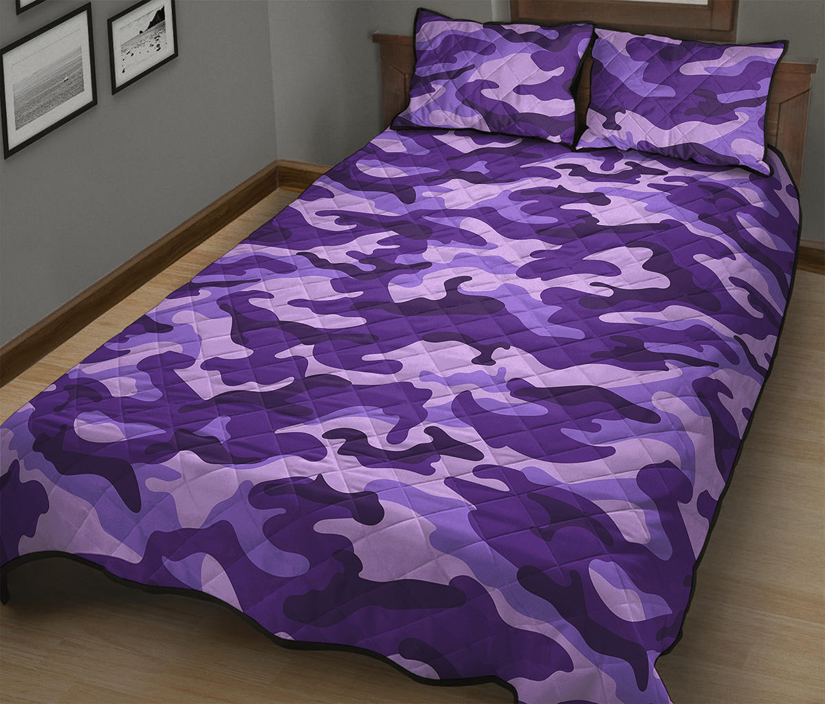 Purple Camouflage Print Quilt Bed Set