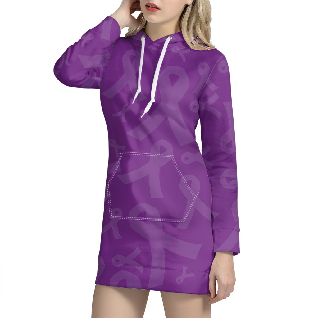 Purple Cancer Awareness Ribbon Print Hoodie Dress