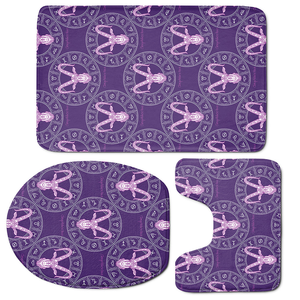 Purple Capricorn Zodiac Pattern Print 3 Piece Bath Mat Set