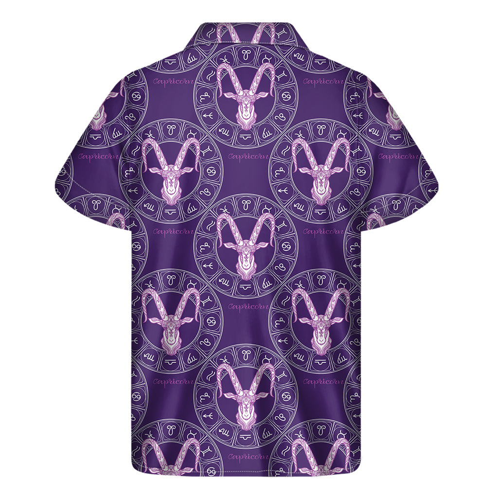 Purple Capricorn Zodiac Pattern Print Men's Short Sleeve Shirt