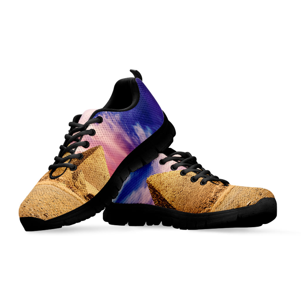 Purple Cloud Pyramid Print Black Sneakers