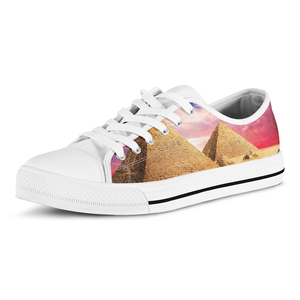 Purple Cloud Pyramid Print White Low Top Shoes