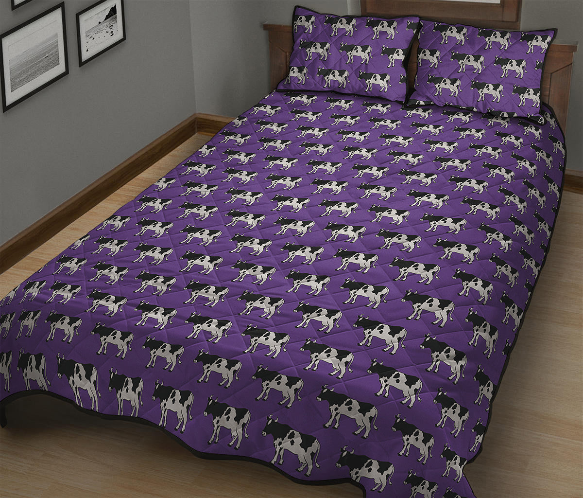 Purple Cow Pattern Print Quilt Bed Set