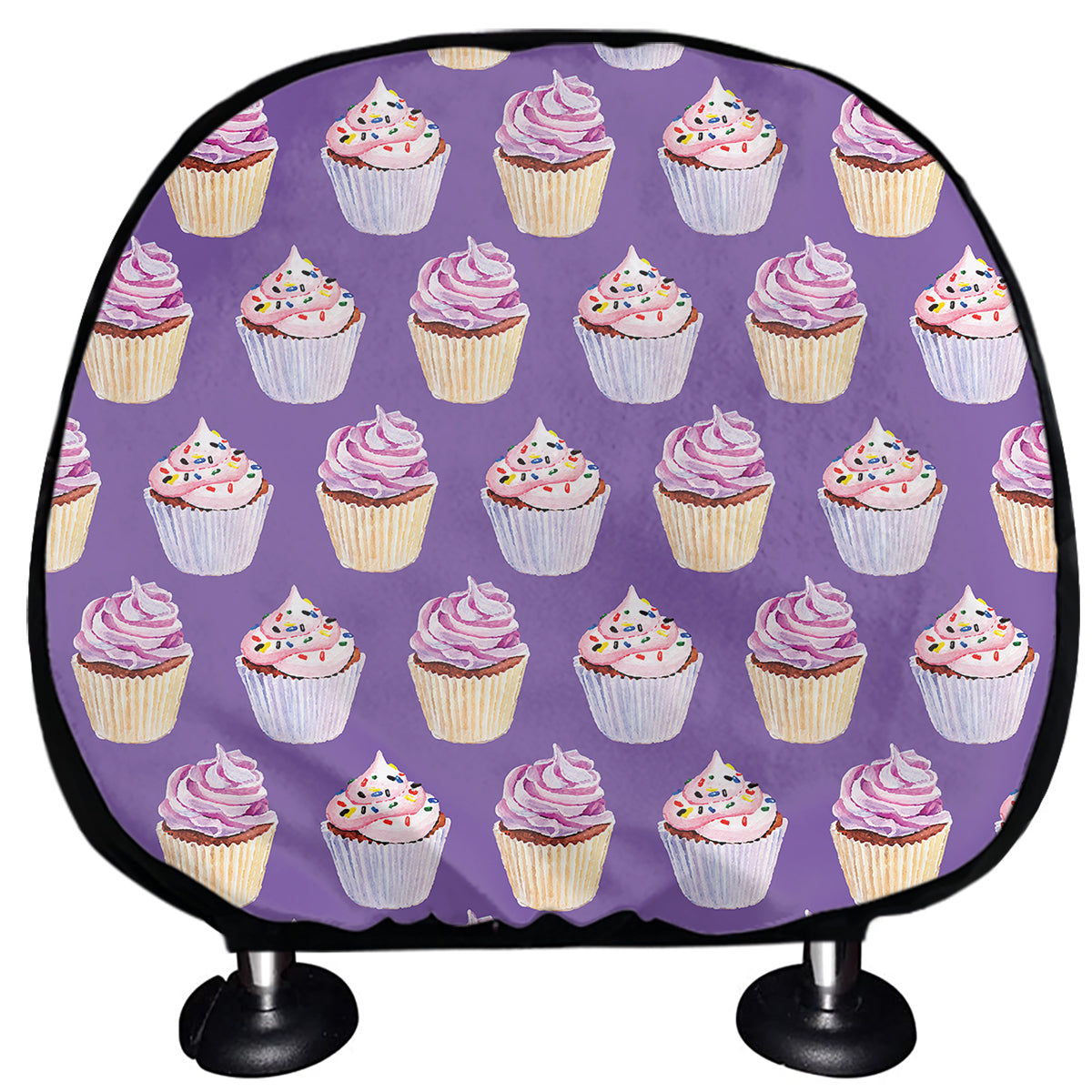 Purple Cupcake Pattern Print Car Headrest Covers