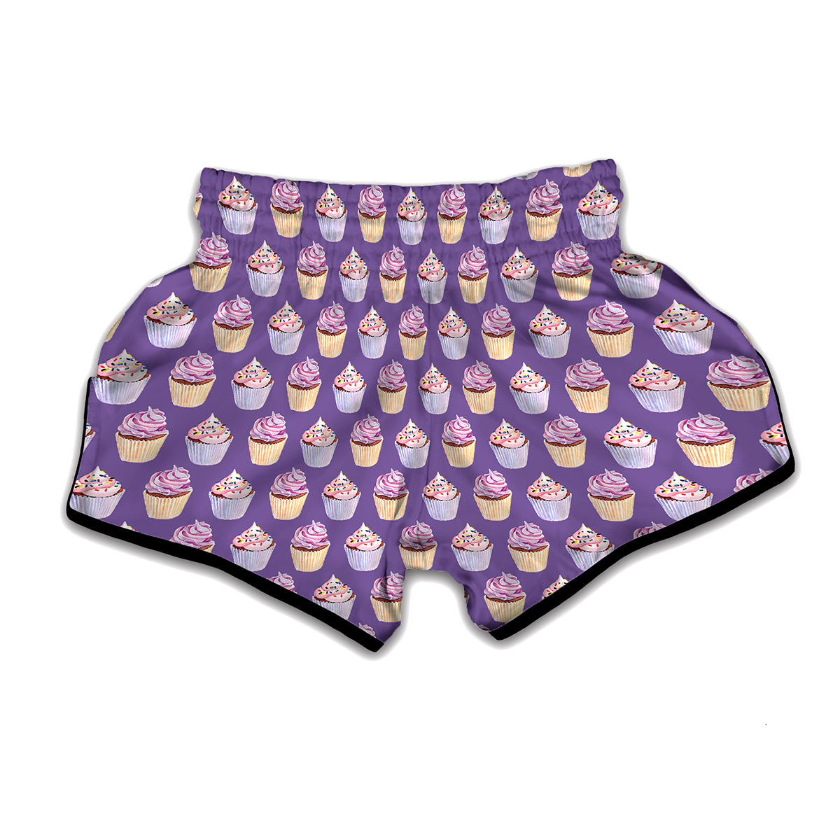 Purple Cupcake Pattern Print Muay Thai Boxing Shorts