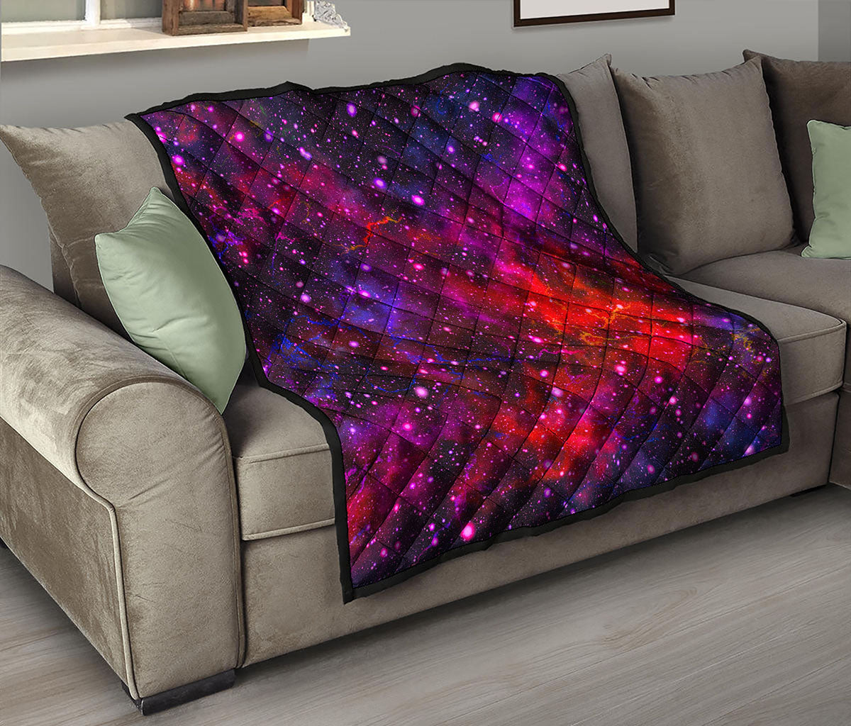 Purple Dark Galaxy Space Print Quilt