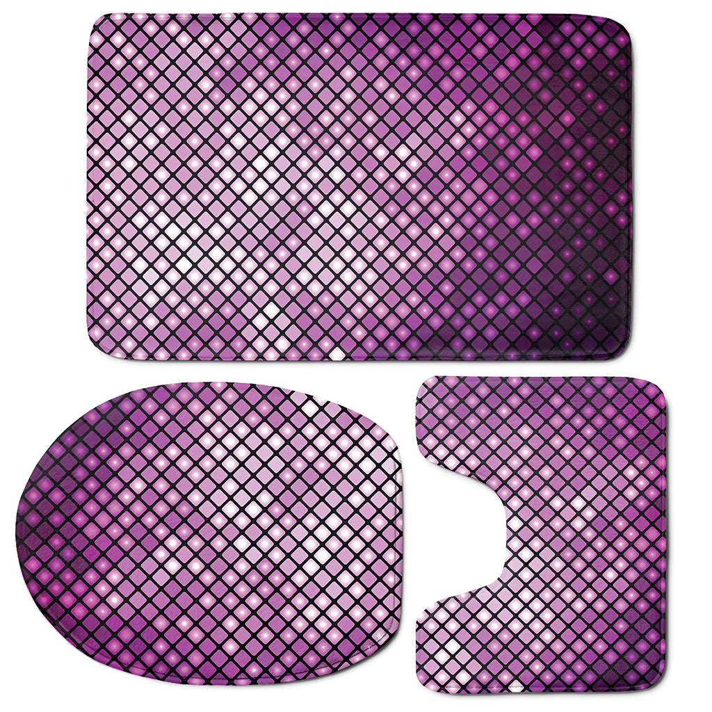 Purple Disco Lights Pattern Print 3 Piece Bath Mat Set