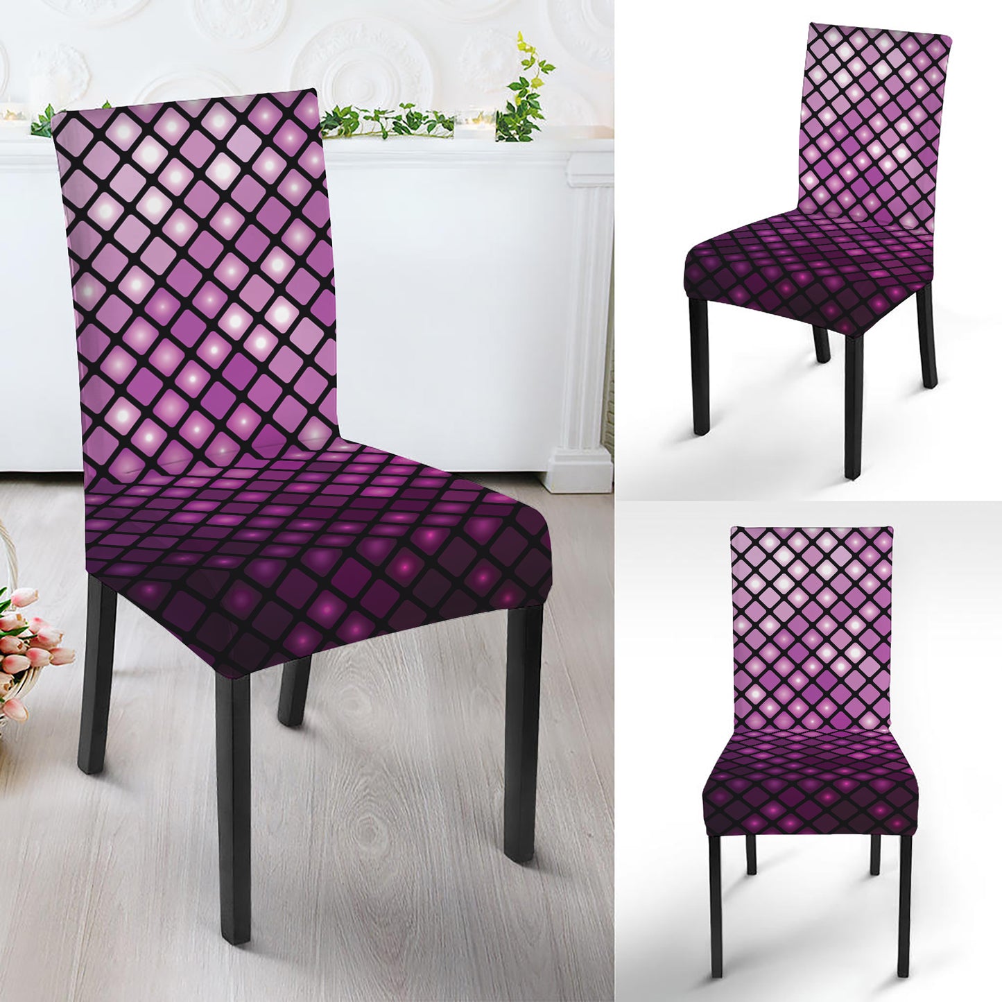 Purple Disco Lights Pattern Print Dining Chair Slipcover