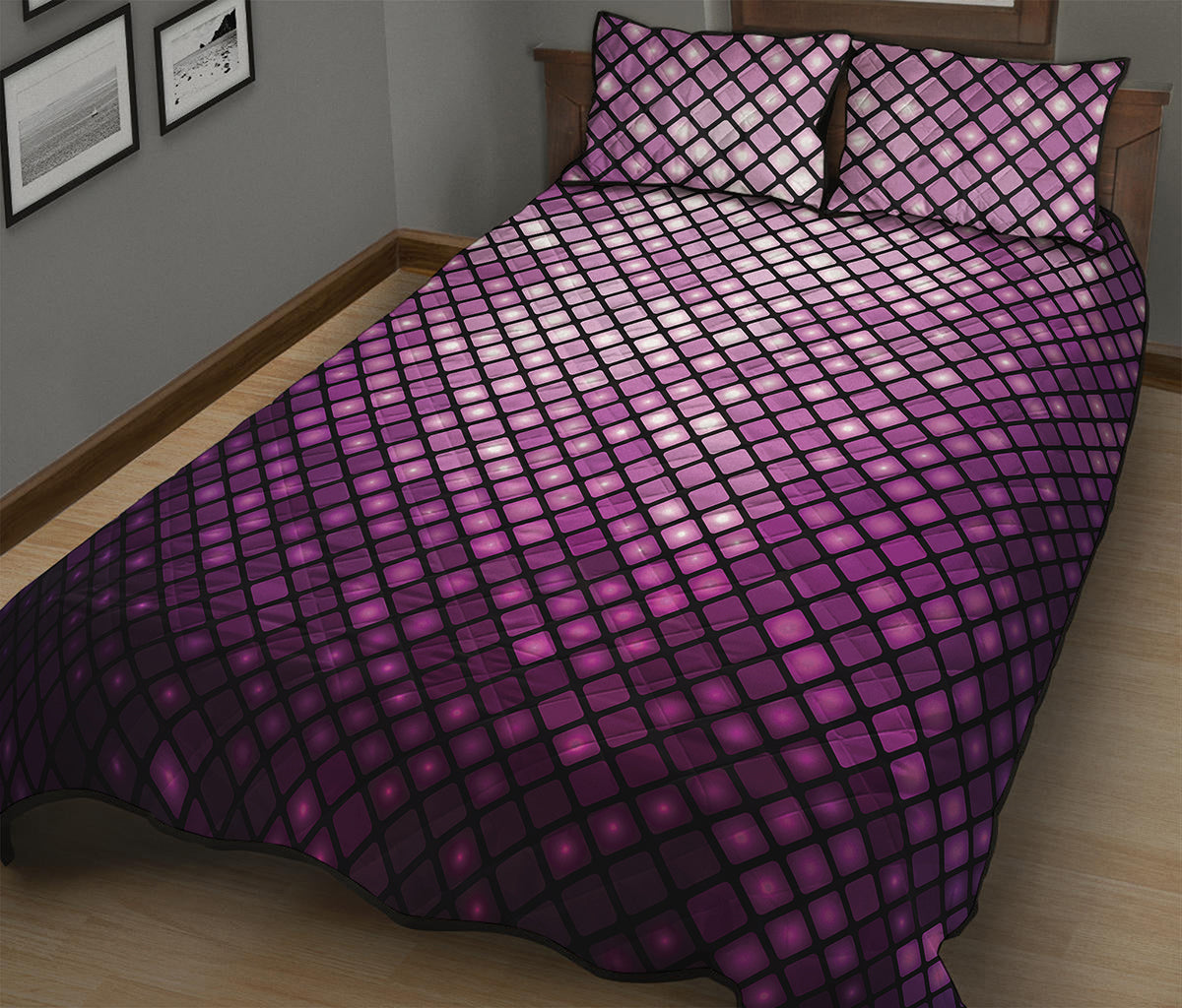 Purple Disco Lights Pattern Print Quilt Bed Set