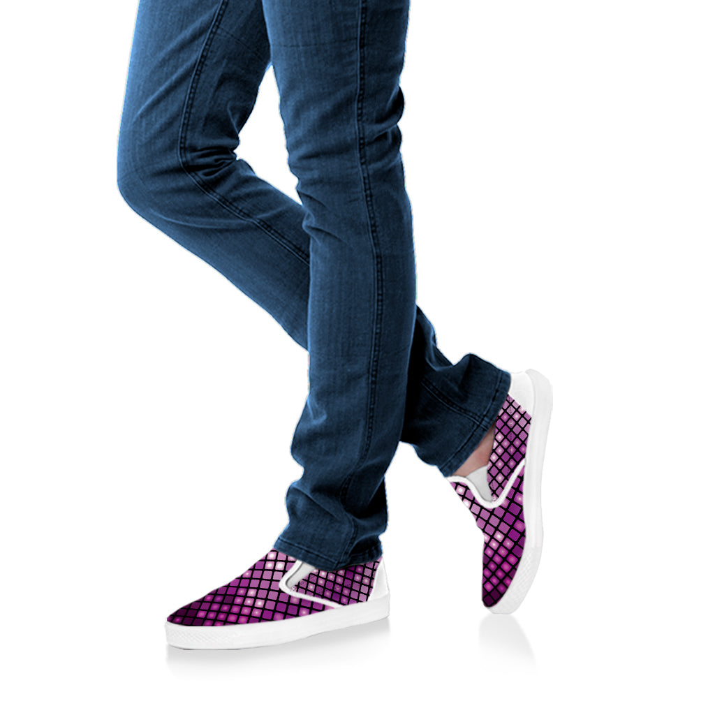 Purple Disco Lights Pattern Print White Slip On Shoes