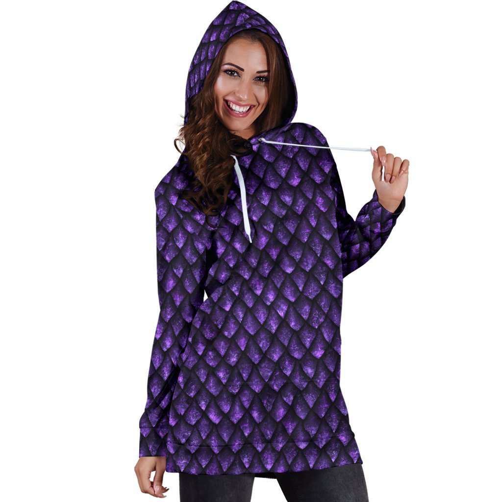Purple Dragon Scales Pattern Print Hoodie Dress GearFrost