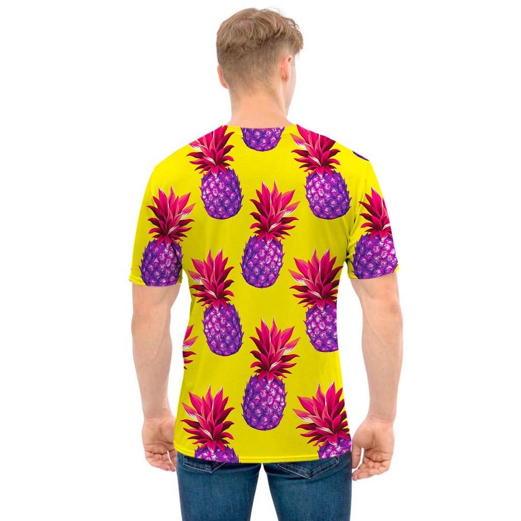 Purple EDM Pineapple Pattern Print Men's T-Shirt