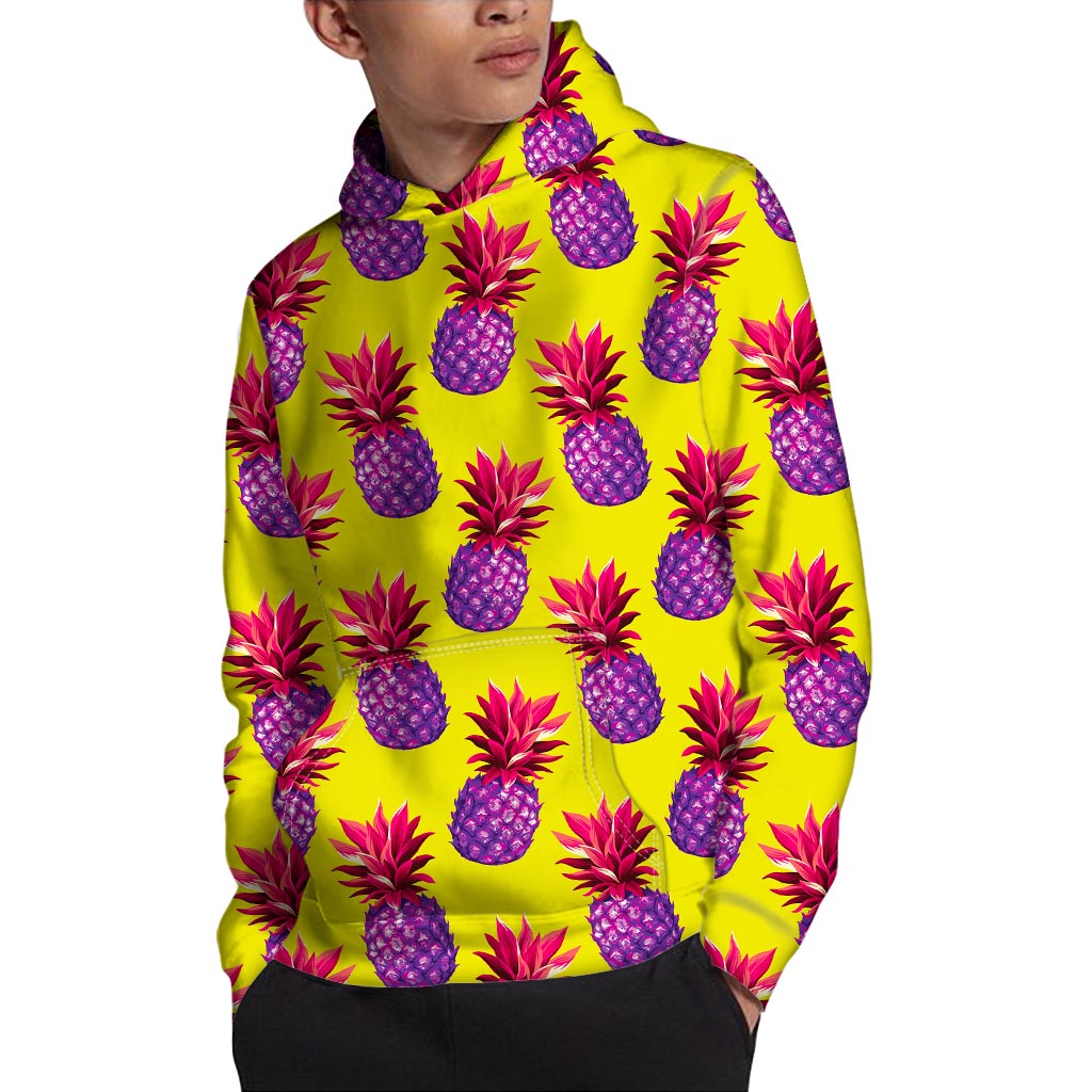 Purple EDM Pineapple Pattern Print Pullover Hoodie