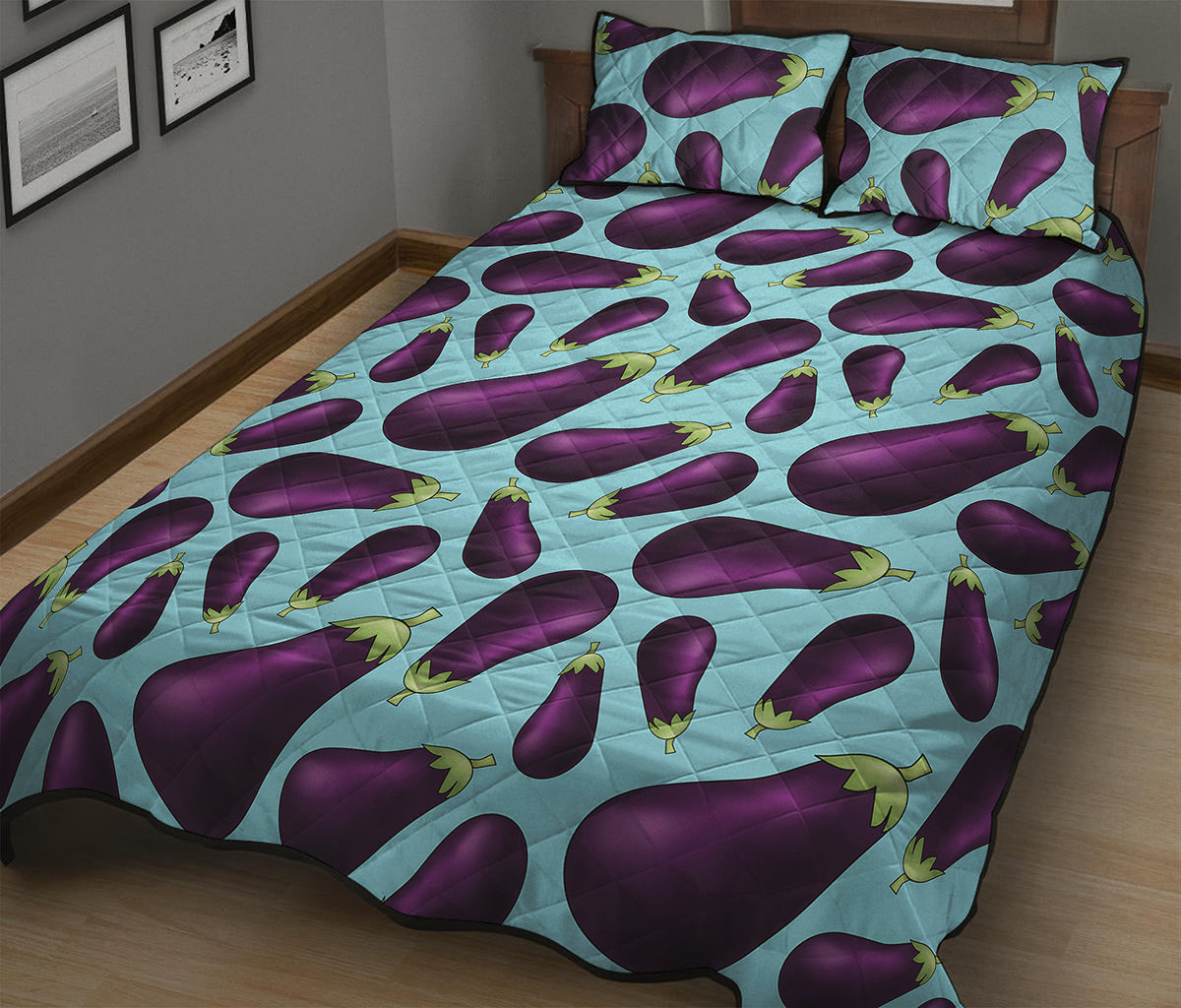 Purple Eggplant Pattern Print Quilt Bed Set