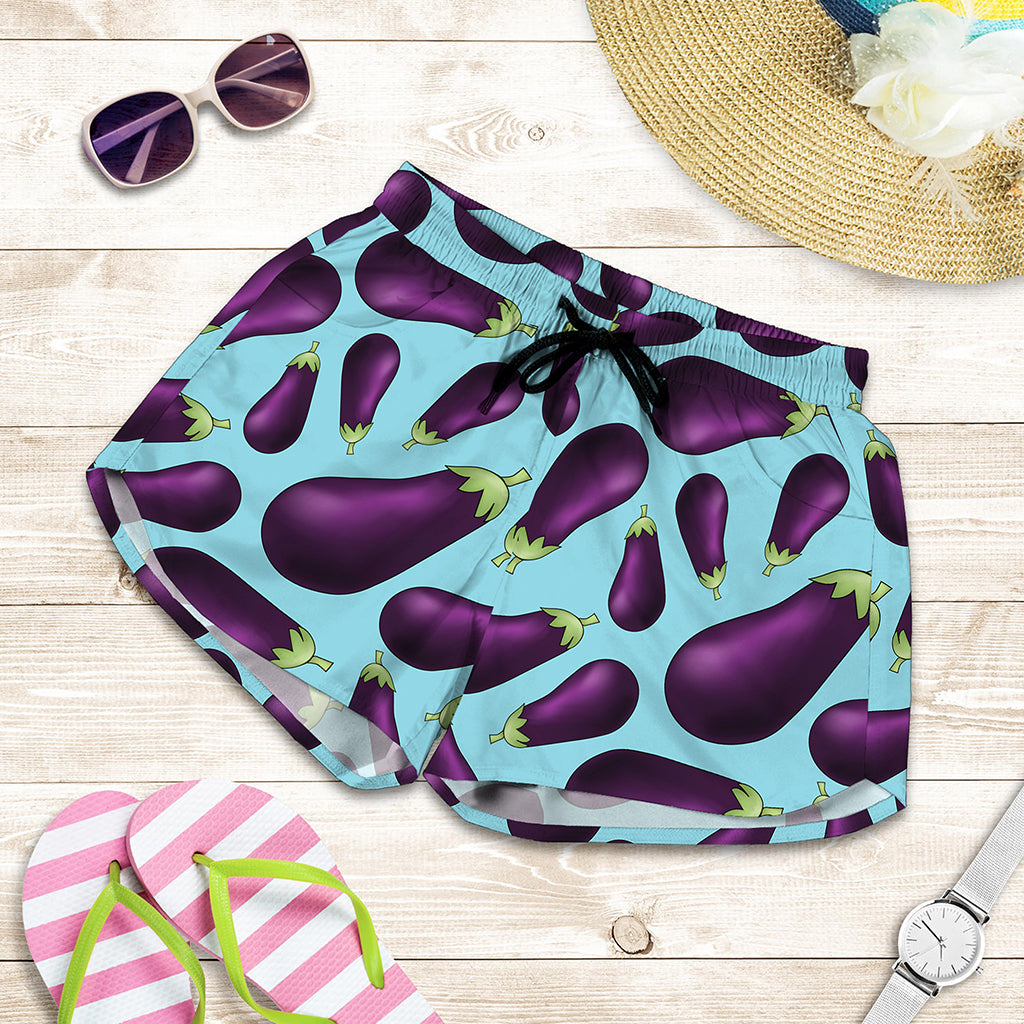 Purple Eggplant Pattern Print Women's Shorts