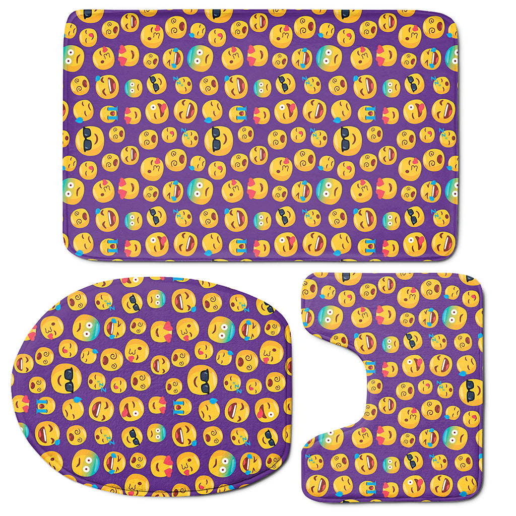 Purple Emoji Pattern Print 3 Piece Bath Mat Set