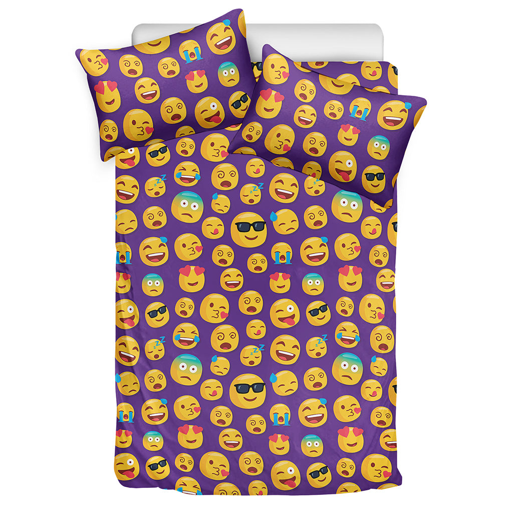 Purple Emoji Pattern Print Duvet Cover Bedding Set