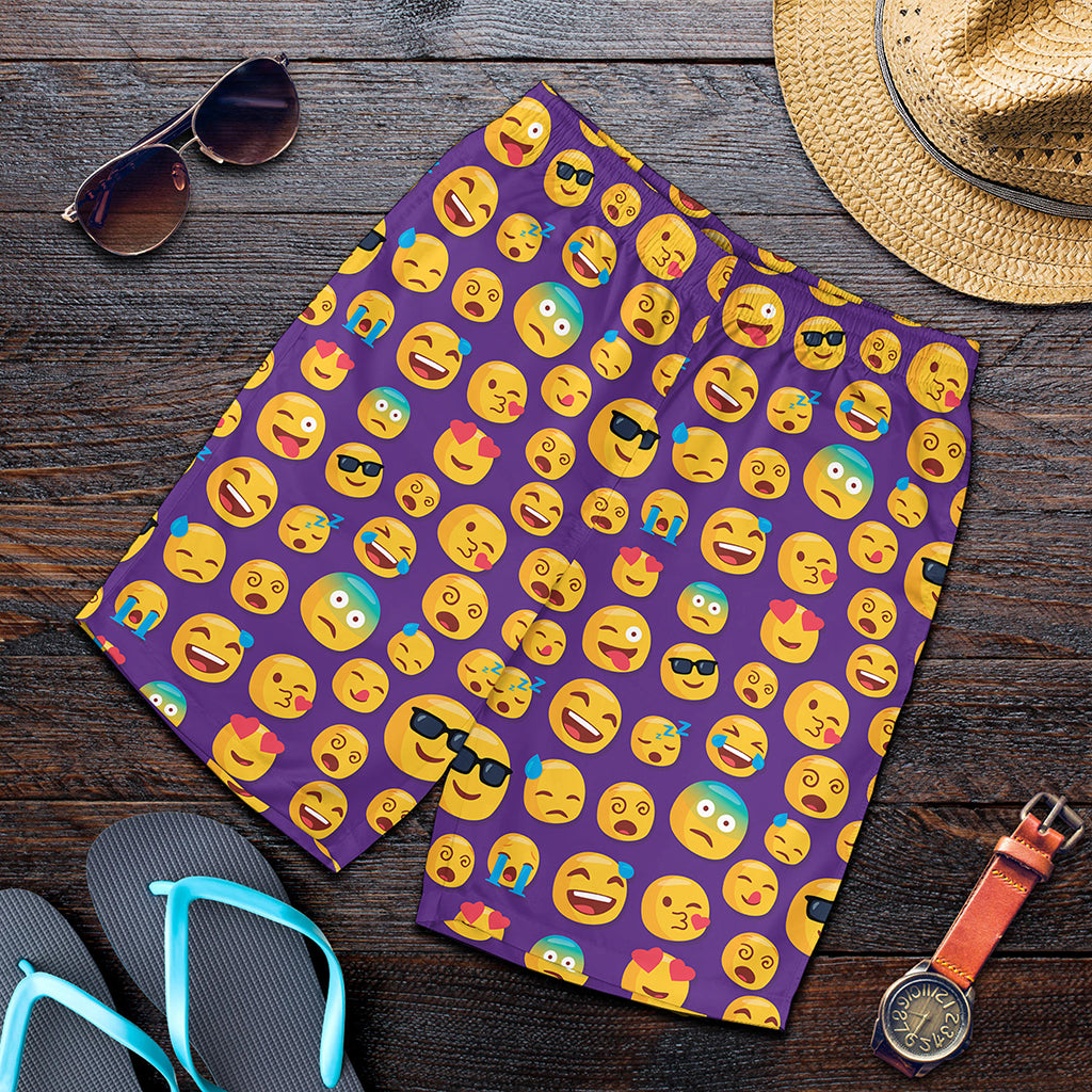 Purple Emoji Pattern Print Men's Shorts