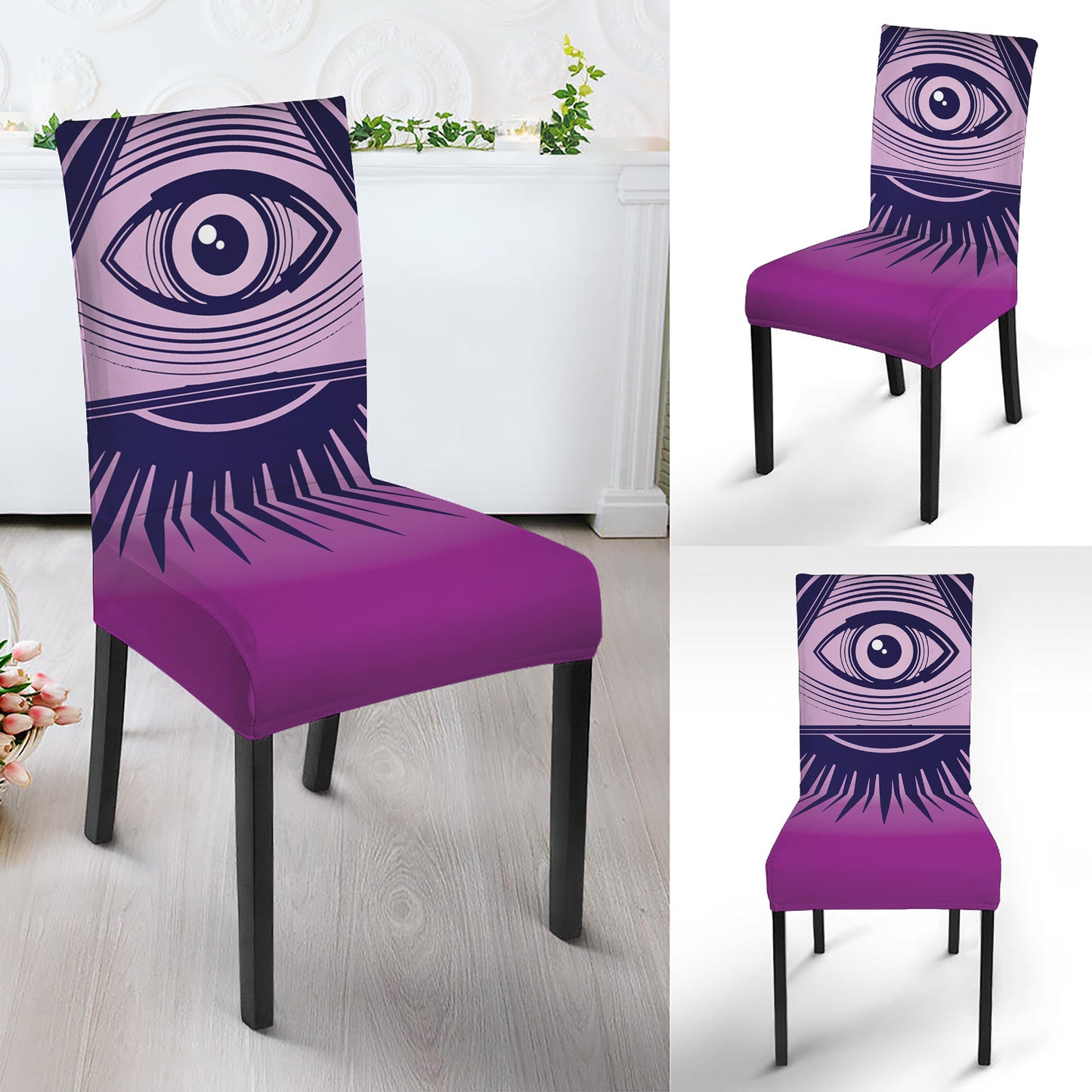 Purple Eye of Providence Print Dining Chair Slipcover
