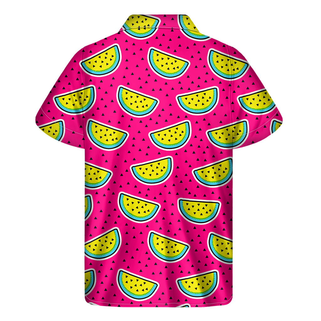 Purple Fancy Watermelon Pattern Print Men's Short Sleeve Shirt