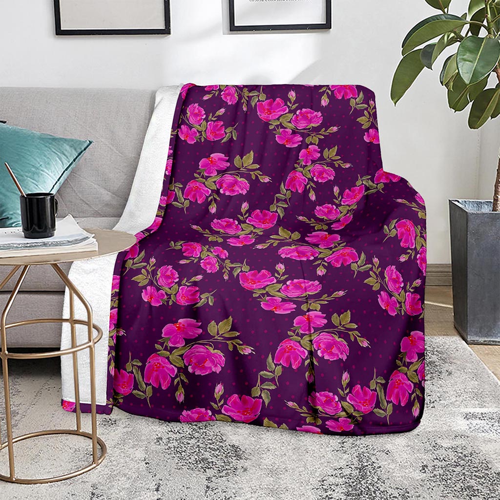 Purple Floral Flower Pattern Print Blanket