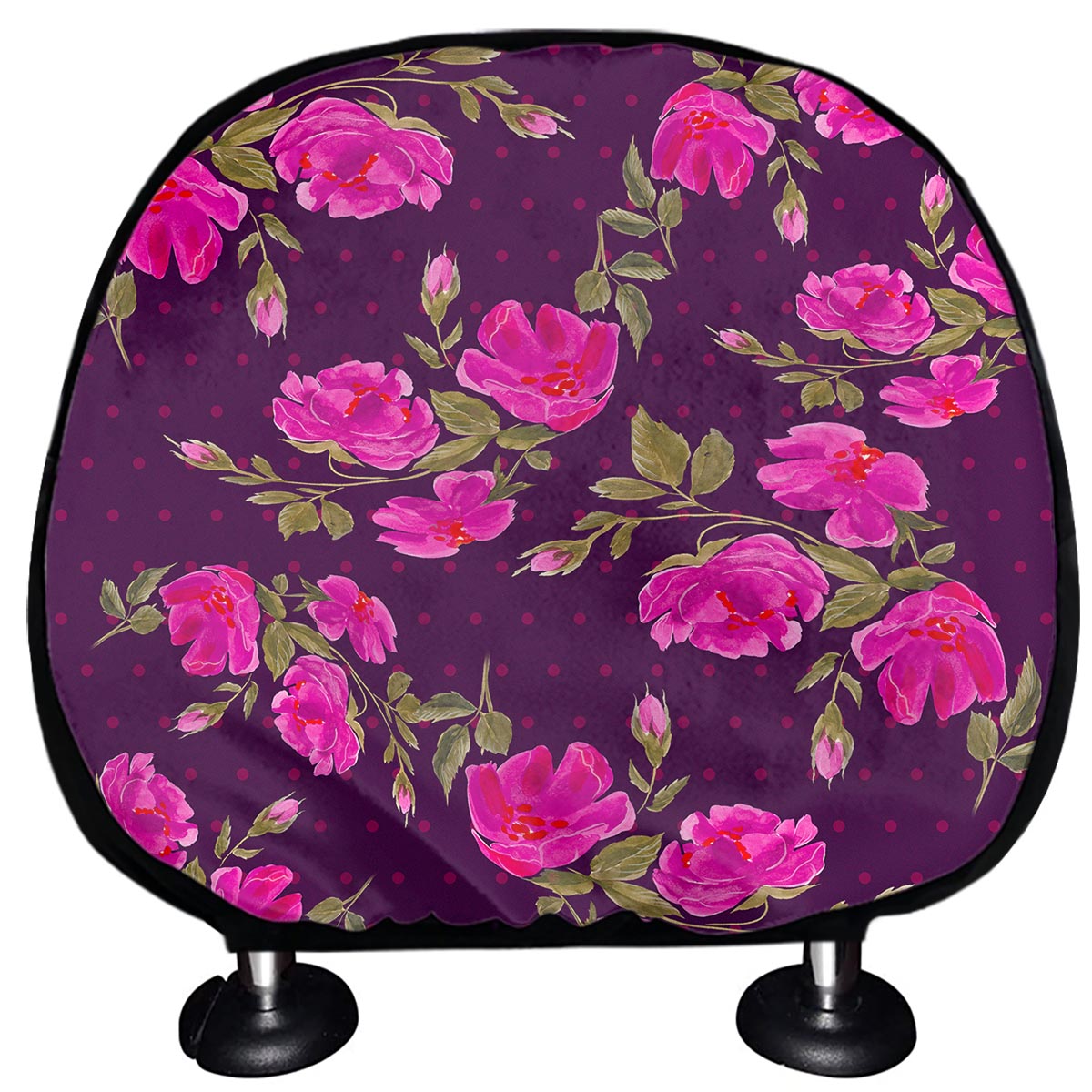 Purple Floral Flower Pattern Print Car Headrest Covers