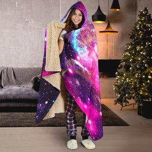 Purple Galaxy Space Blue Stardust Print Hooded Blanket GearFrost