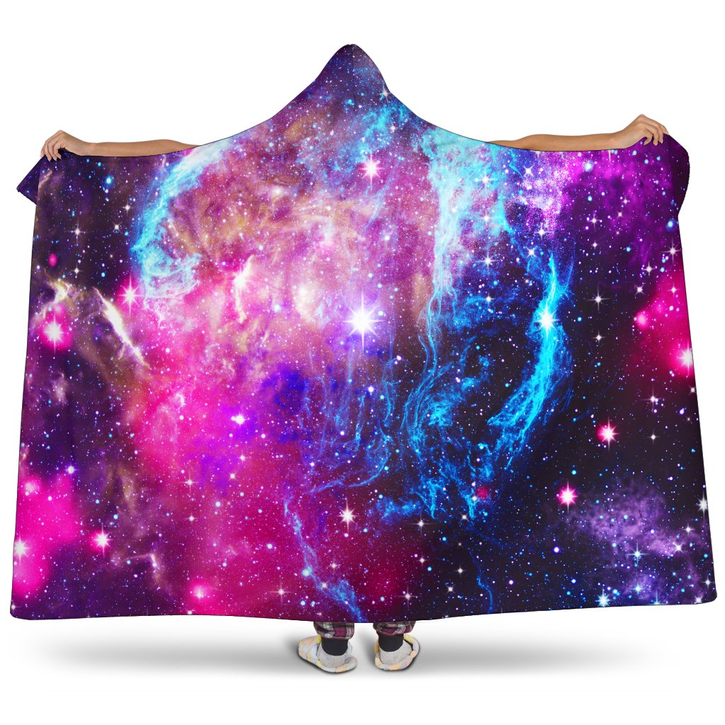Purple Galaxy Space Blue Stardust Print Hooded Blanket GearFrost
