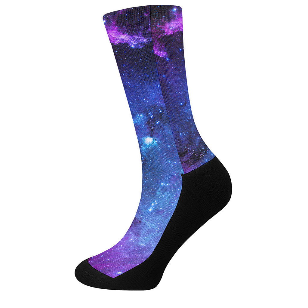 Purple Galaxy Space Blue Starfield Print Crew Socks