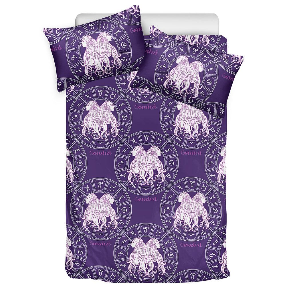 Purple Gemini Zodiac Pattern Print Duvet Cover Bedding Set