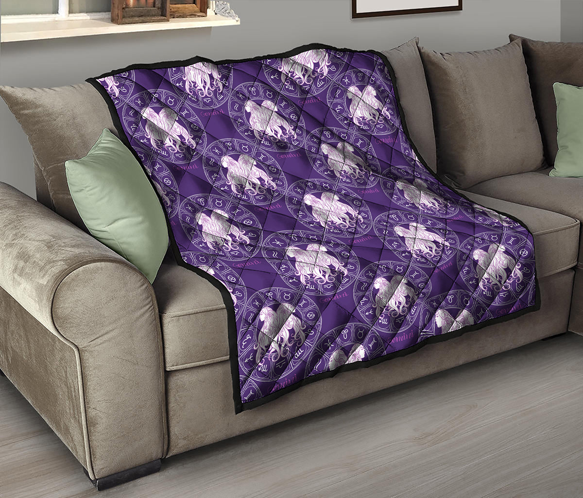 Purple Gemini Zodiac Pattern Print Quilt