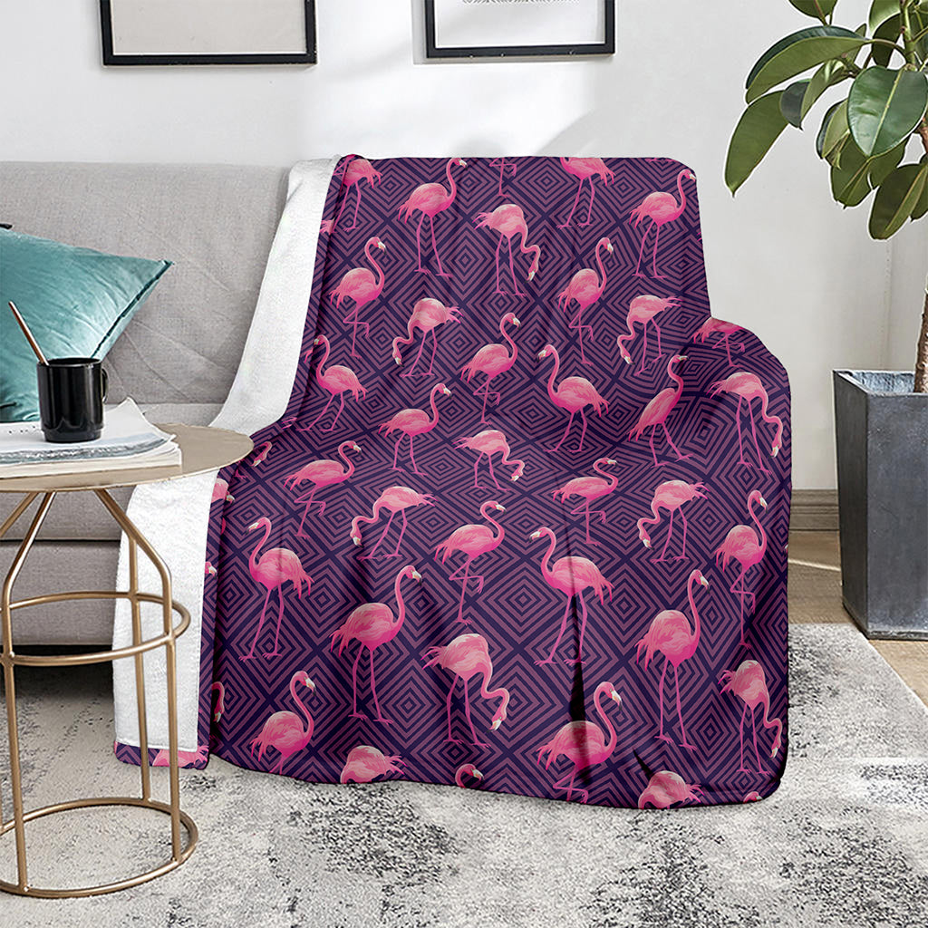 Purple Geometric Flamingo Pattern Print Blanket