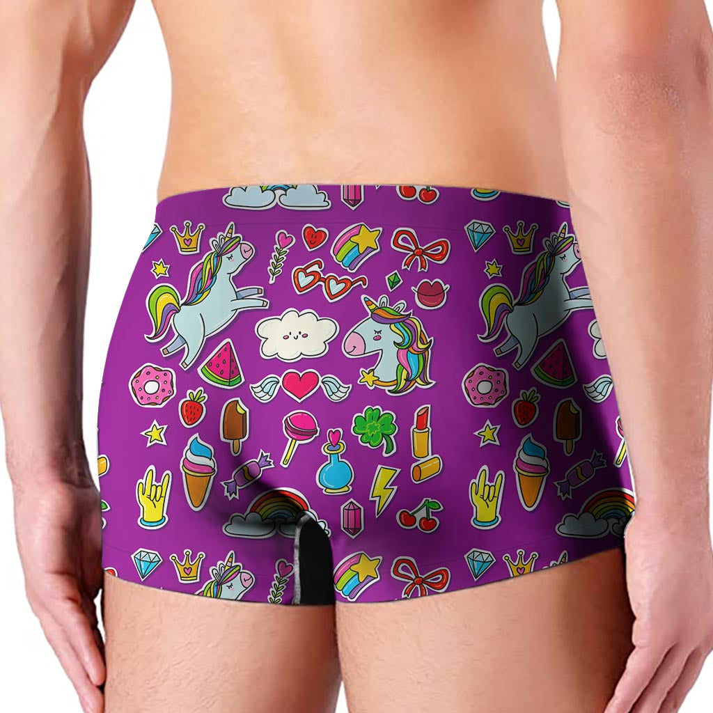Purple Girly Unicorn Pattern Print Men's Boxer Briefs