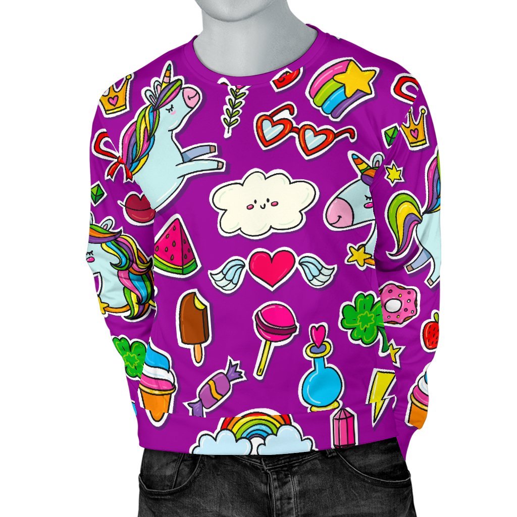 Purple Girly Unicorn Pattern Print Men's Crewneck Sweatshirt GearFrost