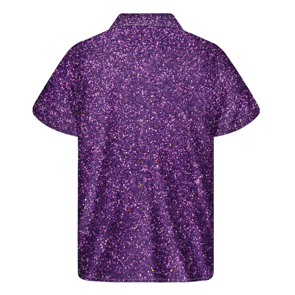 Purple Glitter Texture Print Men's Short Sleeve Shirt