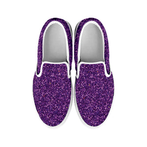 Purple Glitter Texture Print White Slip On Shoes