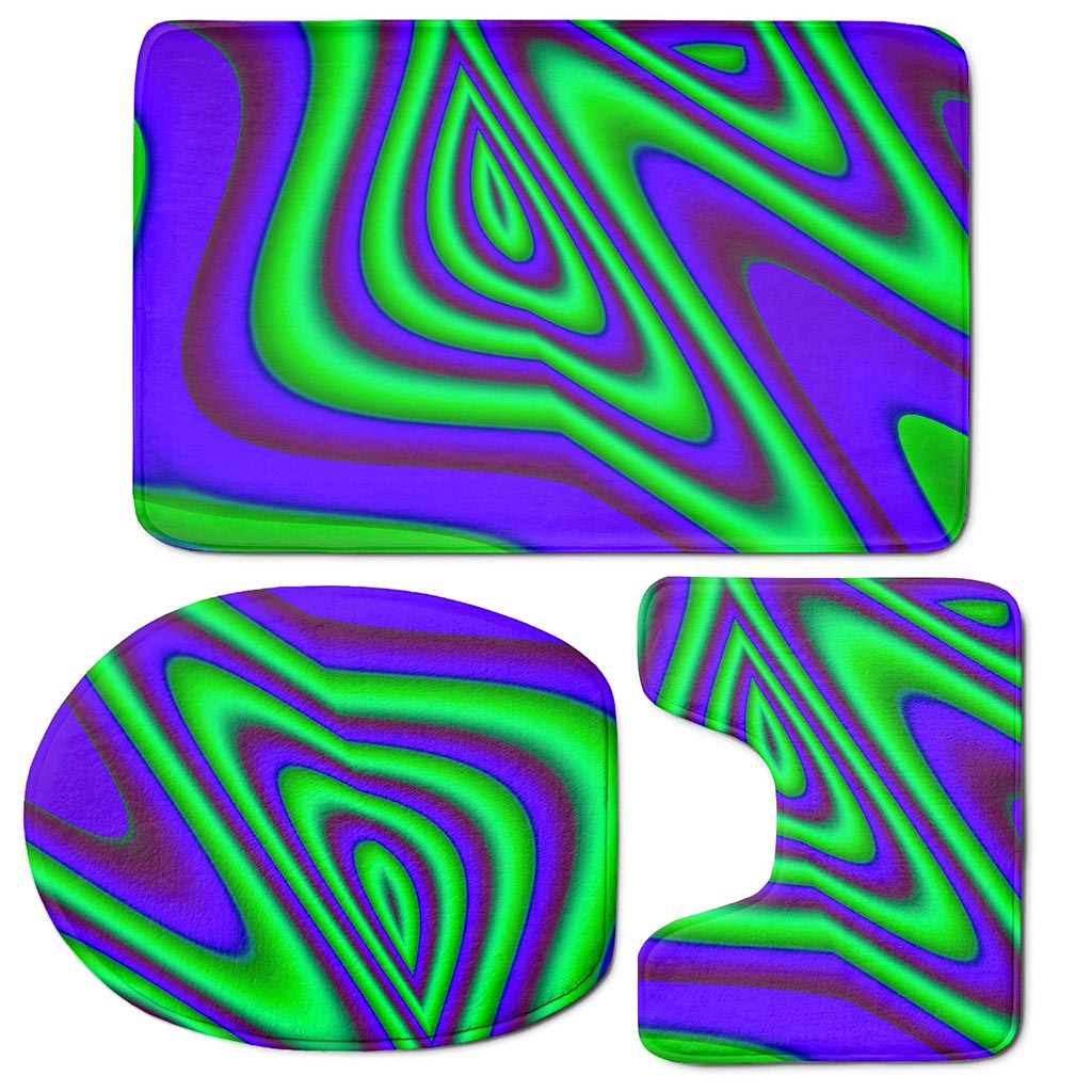 Purple Green Psychedelic Trippy Print 3 Piece Bath Mat Set