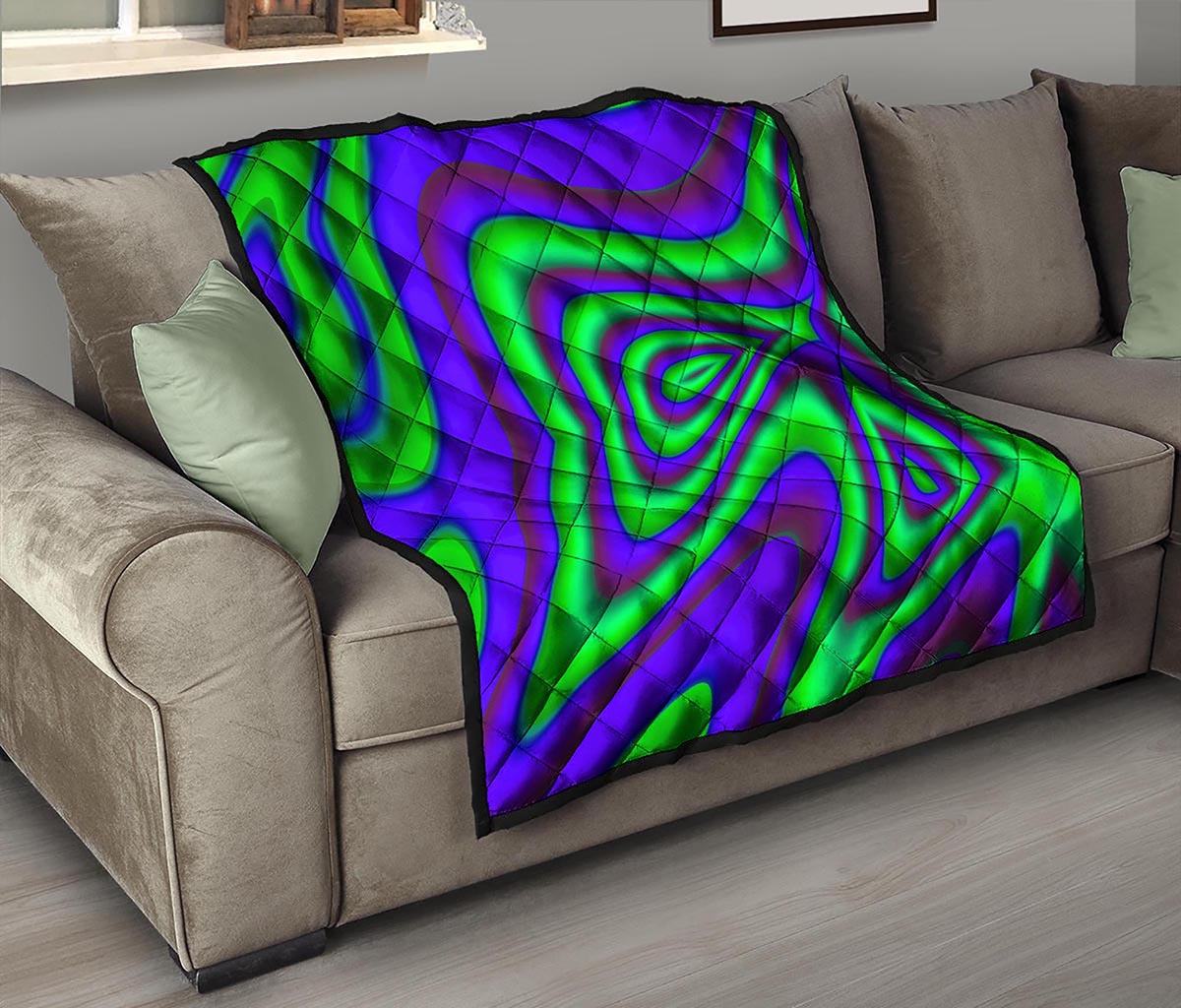 Purple Green Psychedelic Trippy Print Quilt
