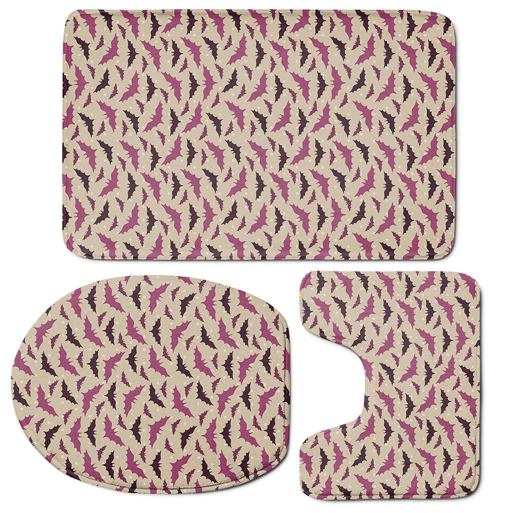 Purple Halloween Bat Pattern Print 3 Piece Bath Mat Set