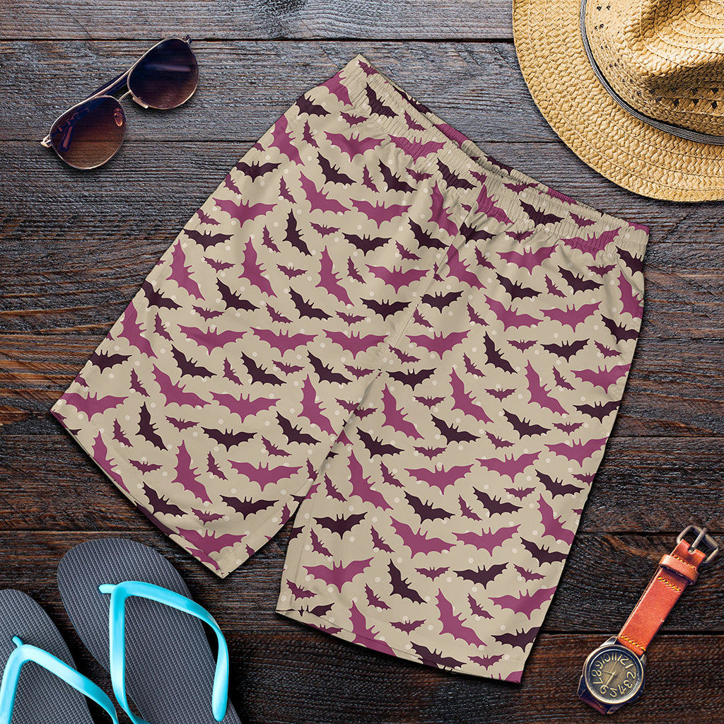 Purple Halloween Bat Pattern Print Men's Shorts