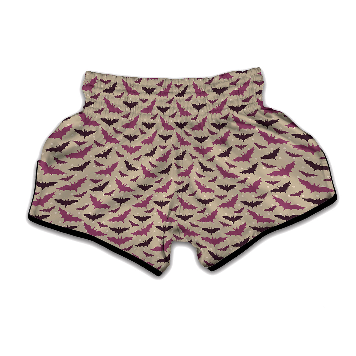 Purple Halloween Bat Pattern Print Muay Thai Boxing Shorts