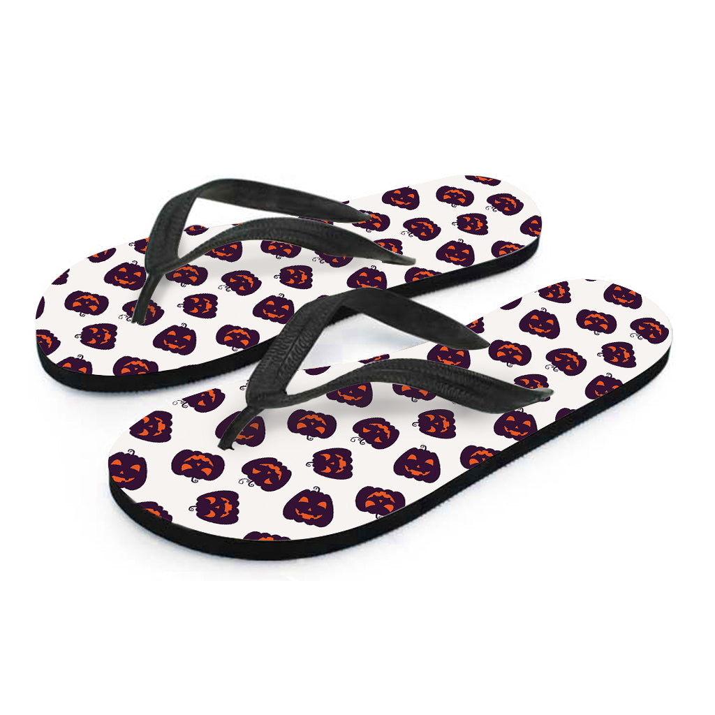 Purple Halloween Pumpkin Pattern Print Flip Flops