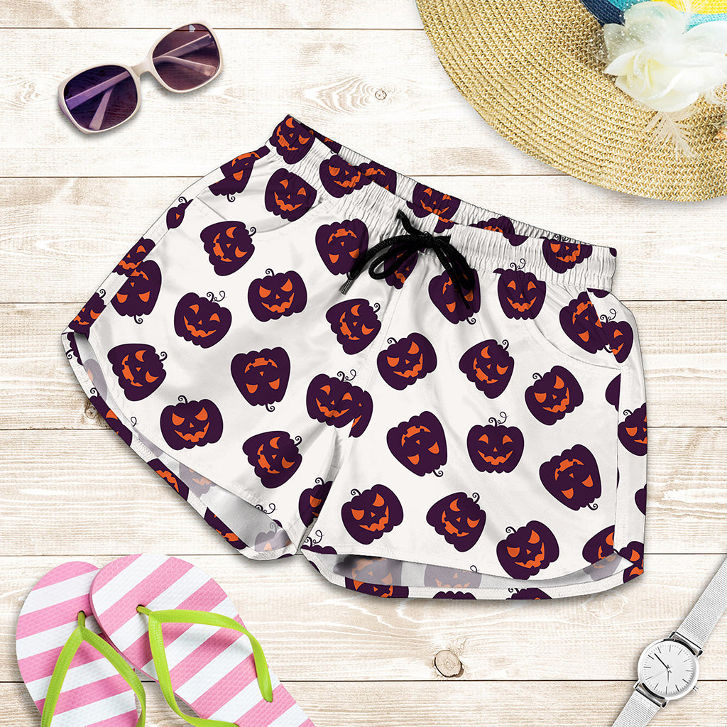 Purple Halloween Pumpkin Pattern Print Women's Shorts