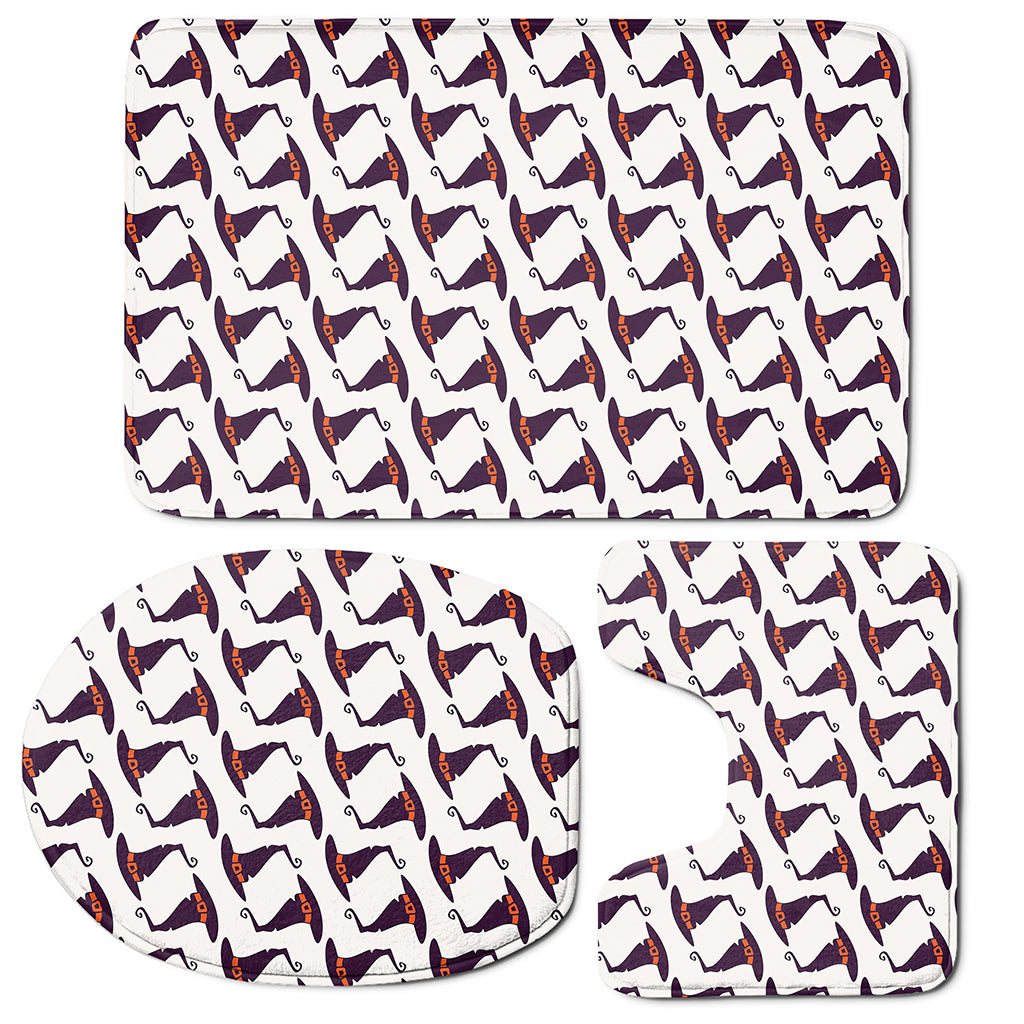 Purple Halloween Witch Hat Pattern Print 3 Piece Bath Mat Set