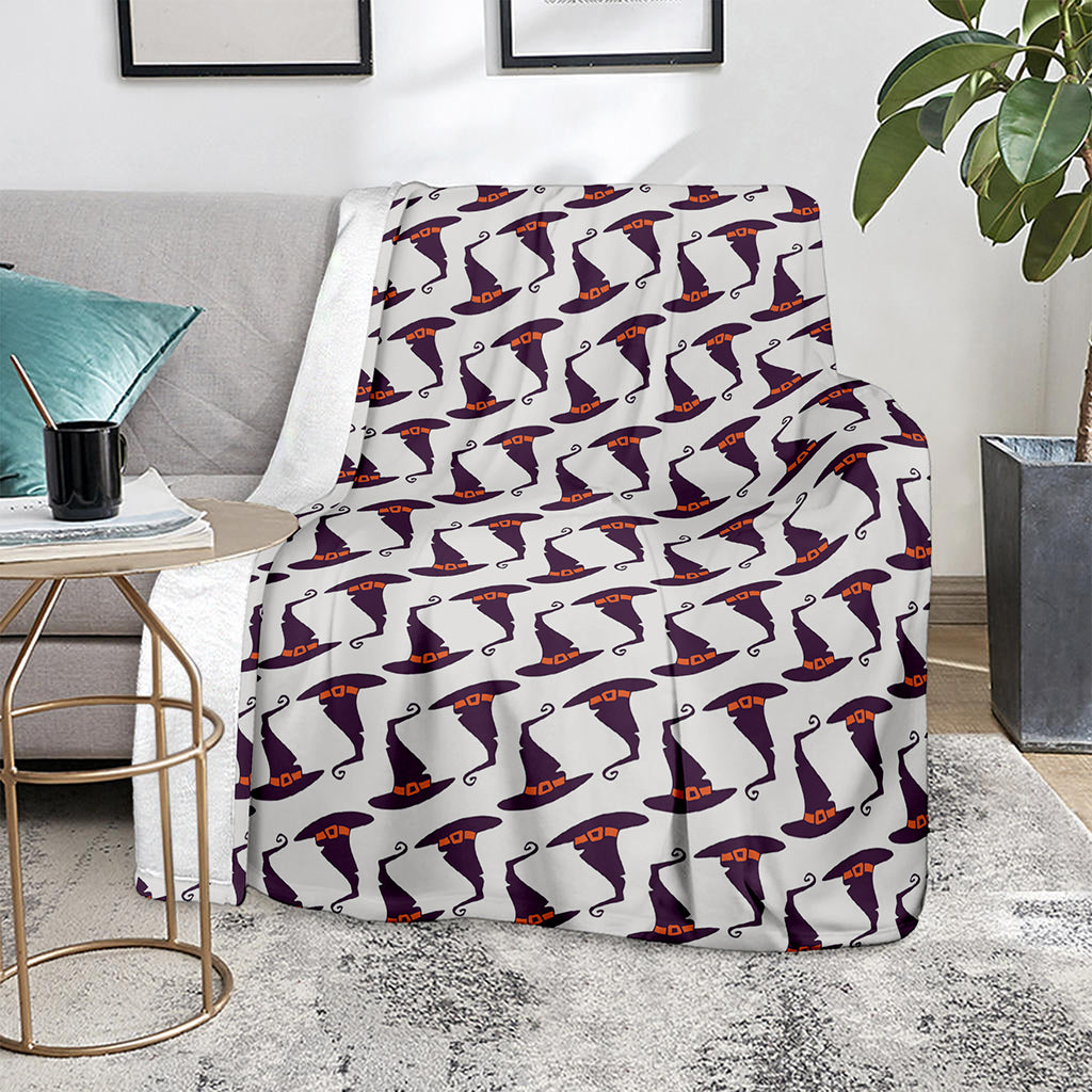 Purple Halloween Witch Hat Pattern Print Blanket