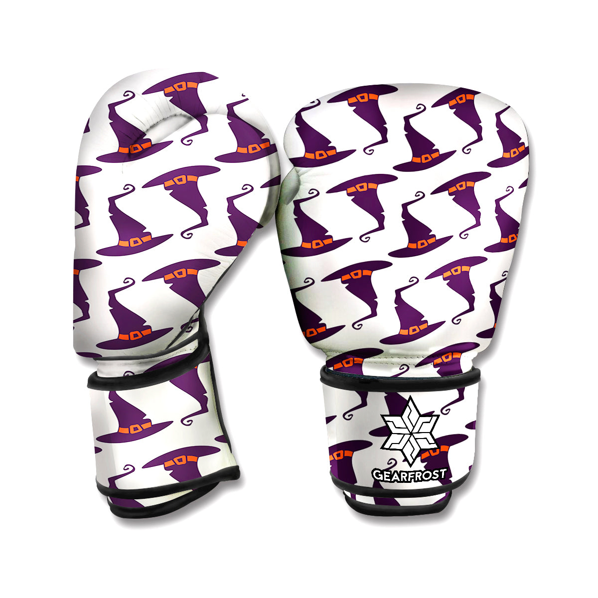 Purple Halloween Witch Hat Pattern Print Boxing Gloves