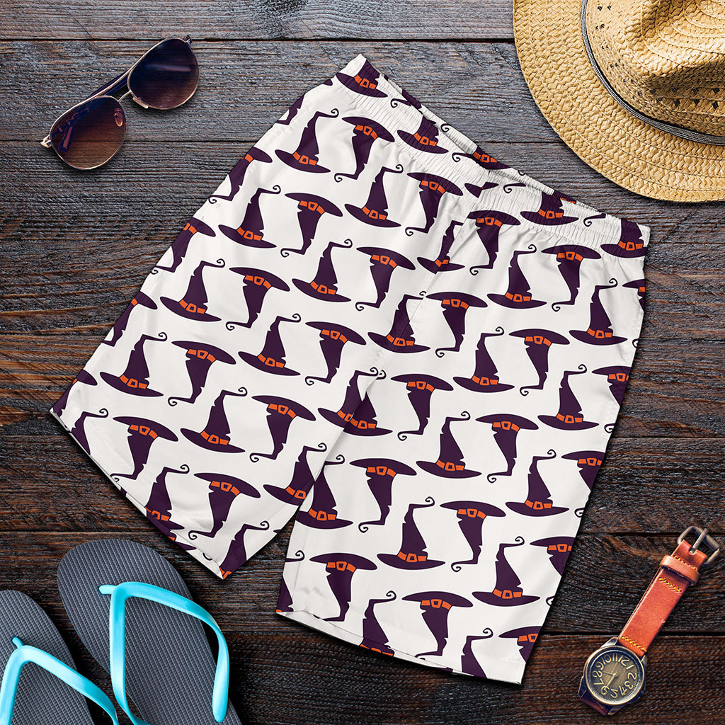 Purple Halloween Witch Hat Pattern Print Men's Shorts